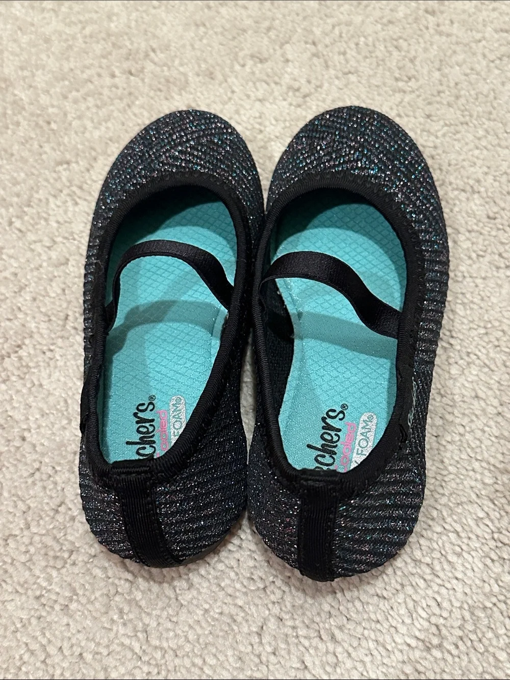 Skechers Black Sparkle Knit Mary Jane with Aqua Insole